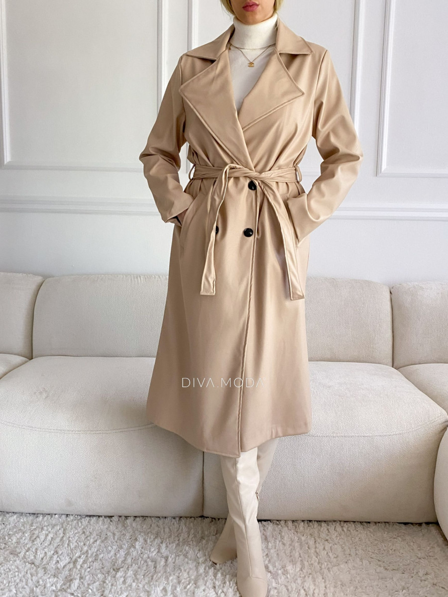 Koženkový trenchcoat latté A 10
