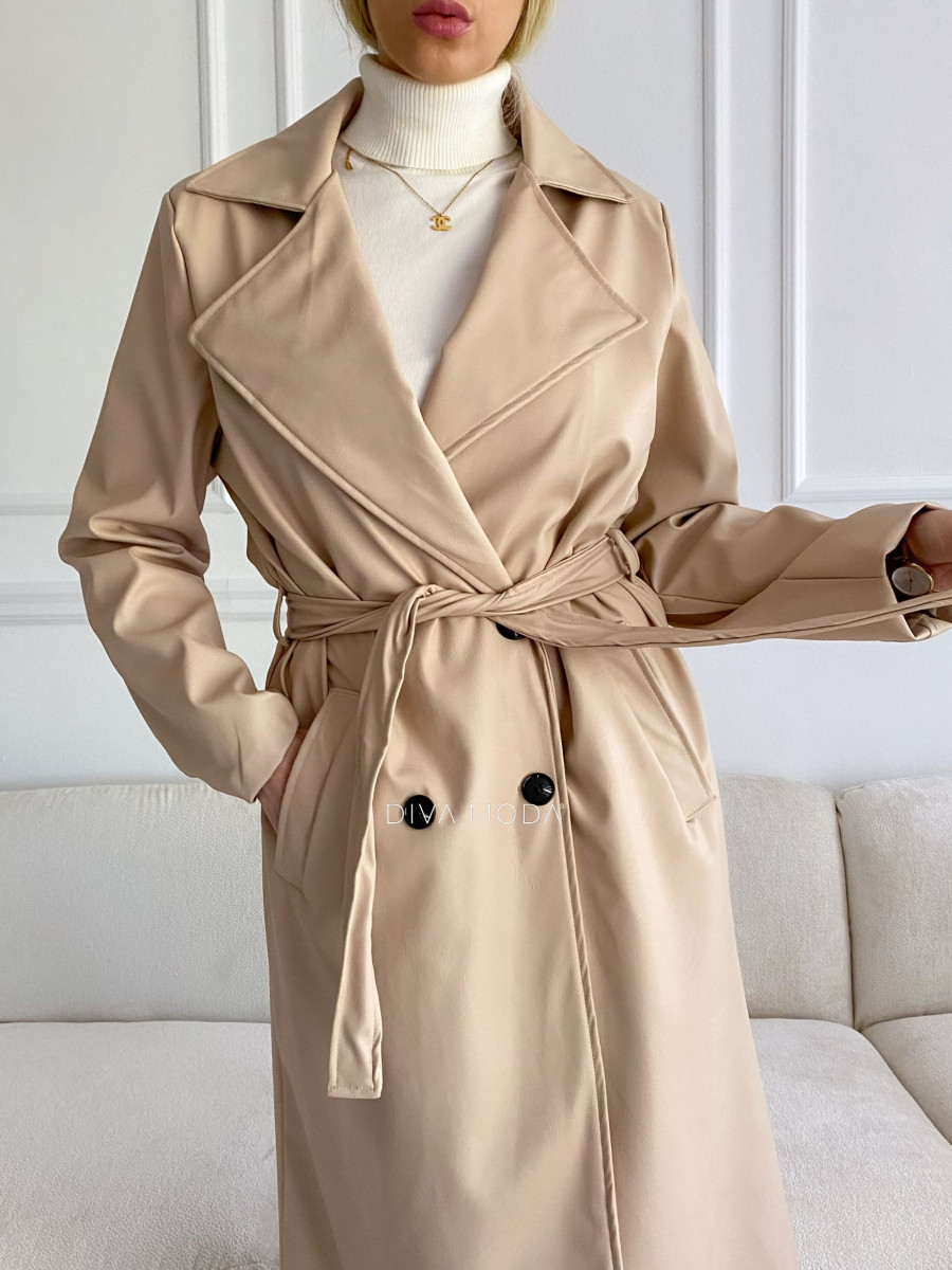 Koženkový trenchcoat latté A 10