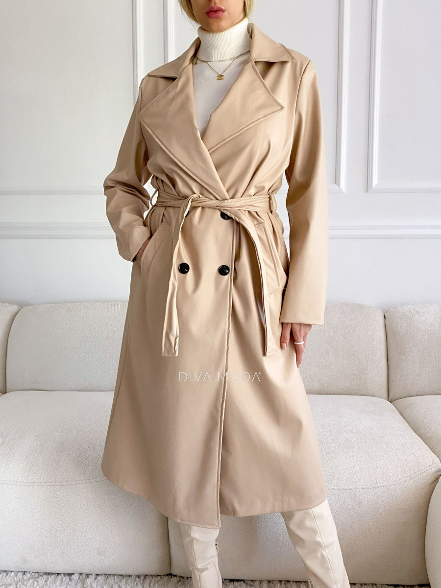 Koženkový trenchcoat latté A 10