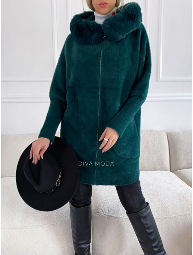 Alpaka kabátek s kožešinou zelený S 58