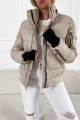 Koženková zimní bunda s patenty béžová S 84