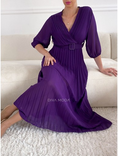 Plisované maxi šaty fialové S 79