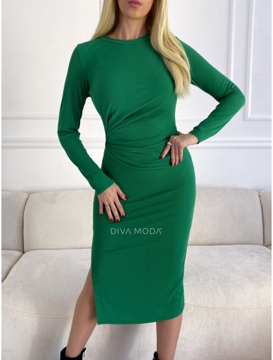 Přiléhavé šaty s řasením zelené S 91