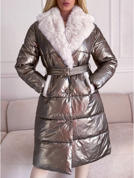 Zimní metalická bunda s kožešinou zlatá S 96