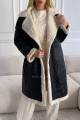 Oversize zimní koženkový kabát s kožešinou černý S 106
