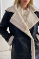 Oversize zimní koženkový kabát s kožešinou černý S 106