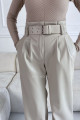 Koženkové široké nohavice béžové S 111
