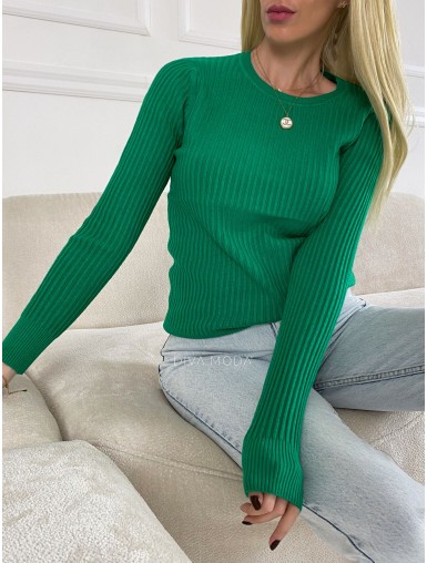 Basic vroubkovaný svetr s příměsí vlny trávově zelená S 137