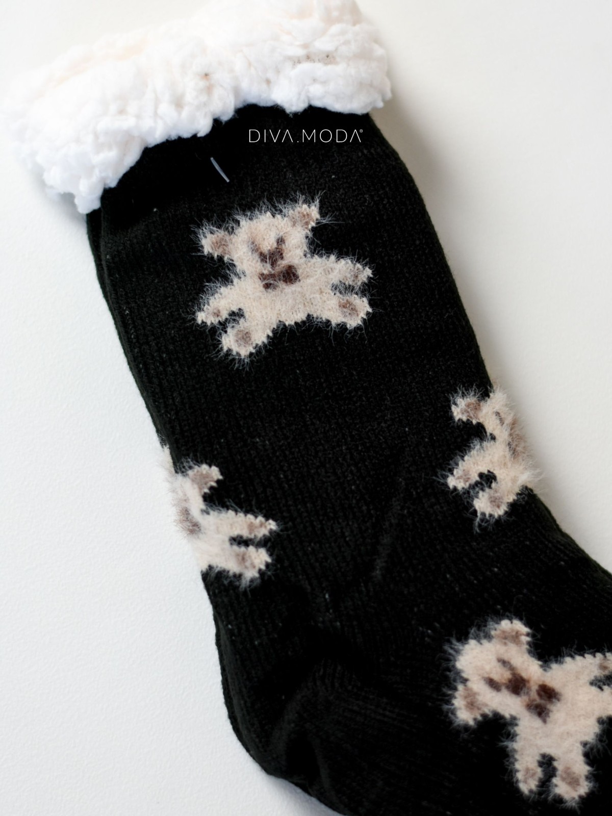 Hrubé protiskluzové fluffy ponožky medvídci černé M 19