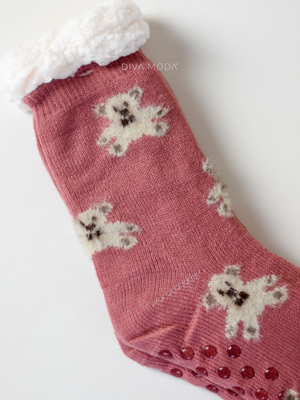 Hrubé protiskluzové fluffy ponožky medvídci zastřená růžová M 19