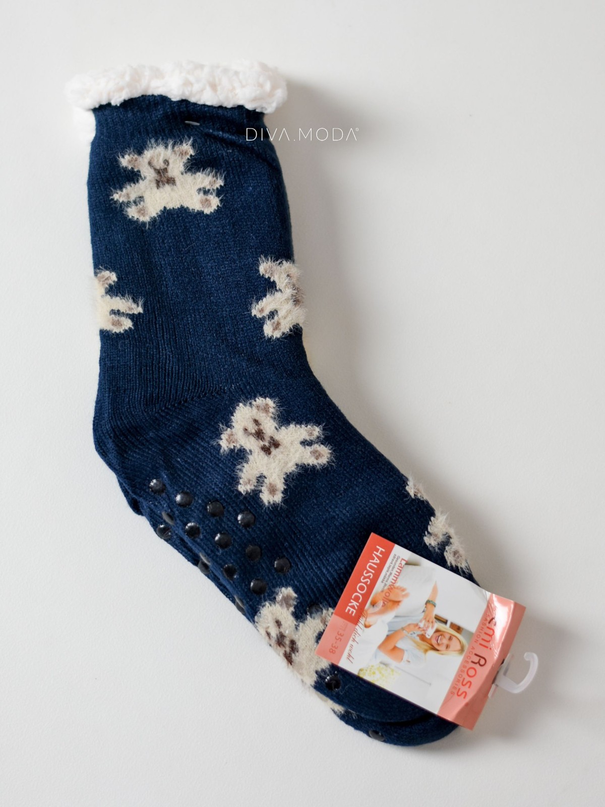 Hrubé protiskluzové fluffy ponožky medvídci tmavě modré M 19