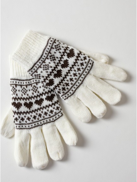 Pletené rukavice srdíčka bílé M 15