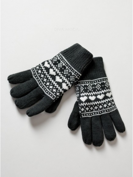 Pletené rukavice srdíčka šedé M 15