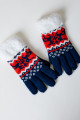 Pletené rukavice sobíky s bílou kožešinou tmavě modré M 14