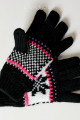 Pletené rukavice vločka černo-růžové M 12