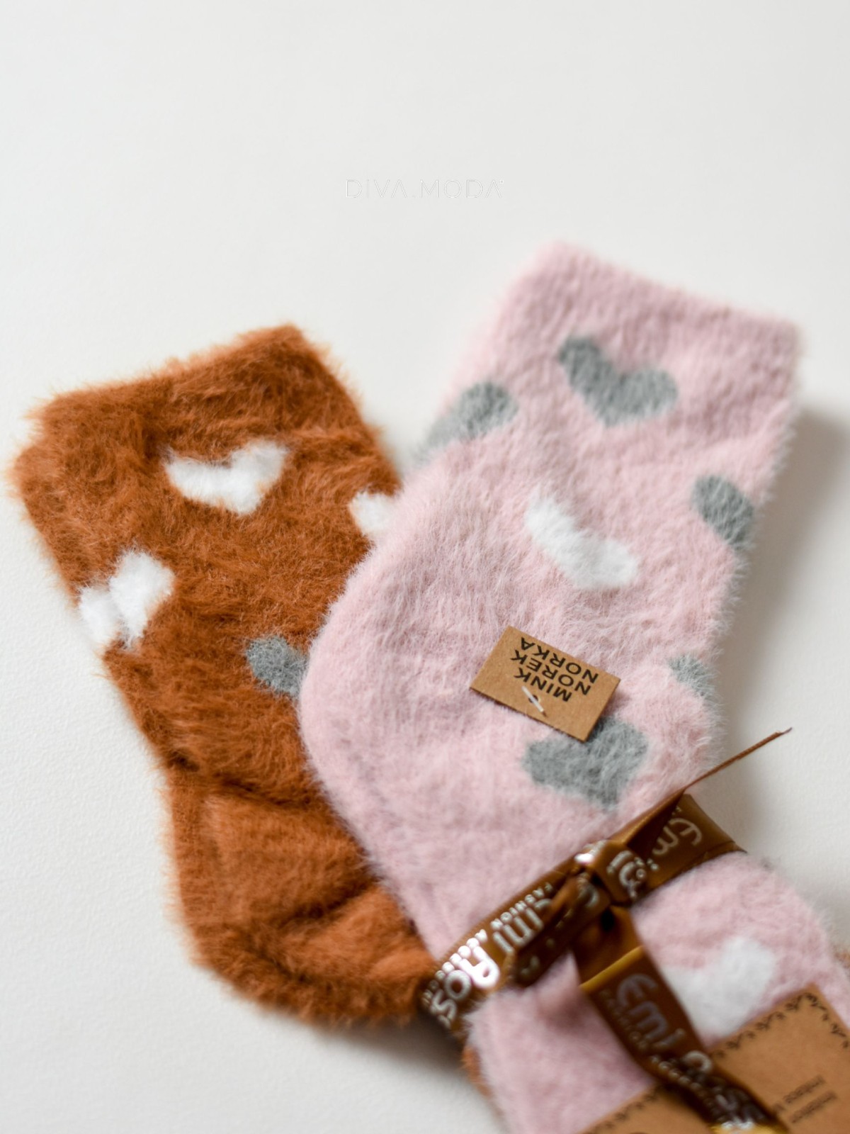 Duo jemně chlupatých srdíčkových ponožek skořicovo-růžové M 17