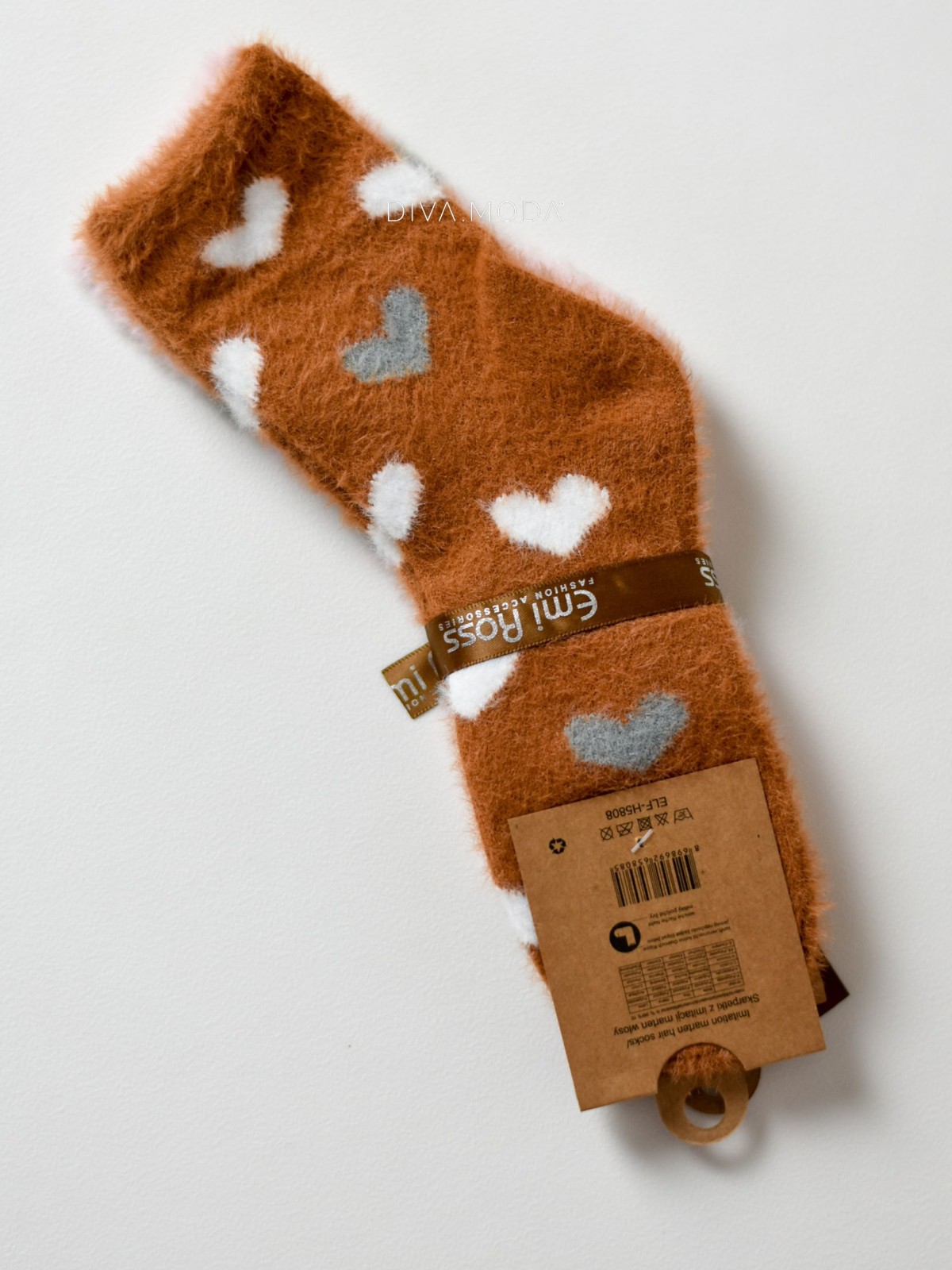 Duo jemně chlupatých srdíčkových ponožek skořicovo-růžové M 17
