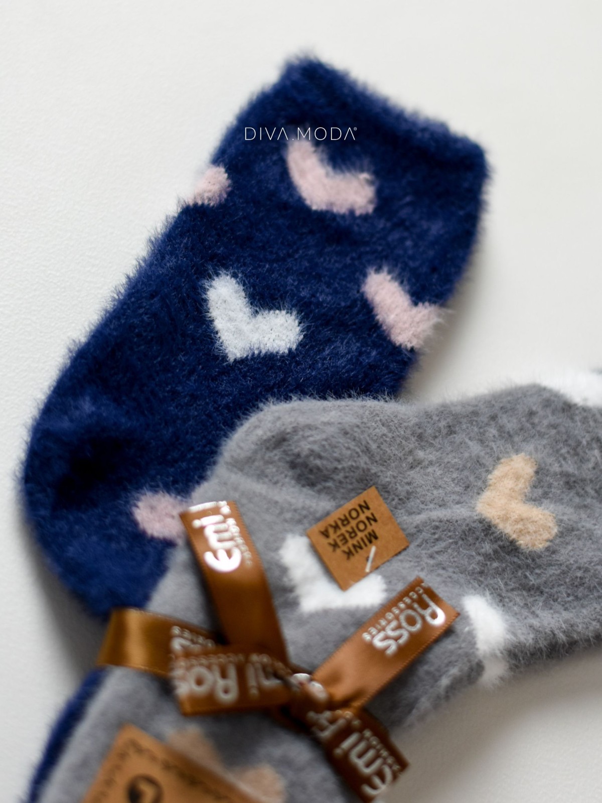 Duo jemně chlupatých srdíčkových ponožek tmavě modré-šedé M 17