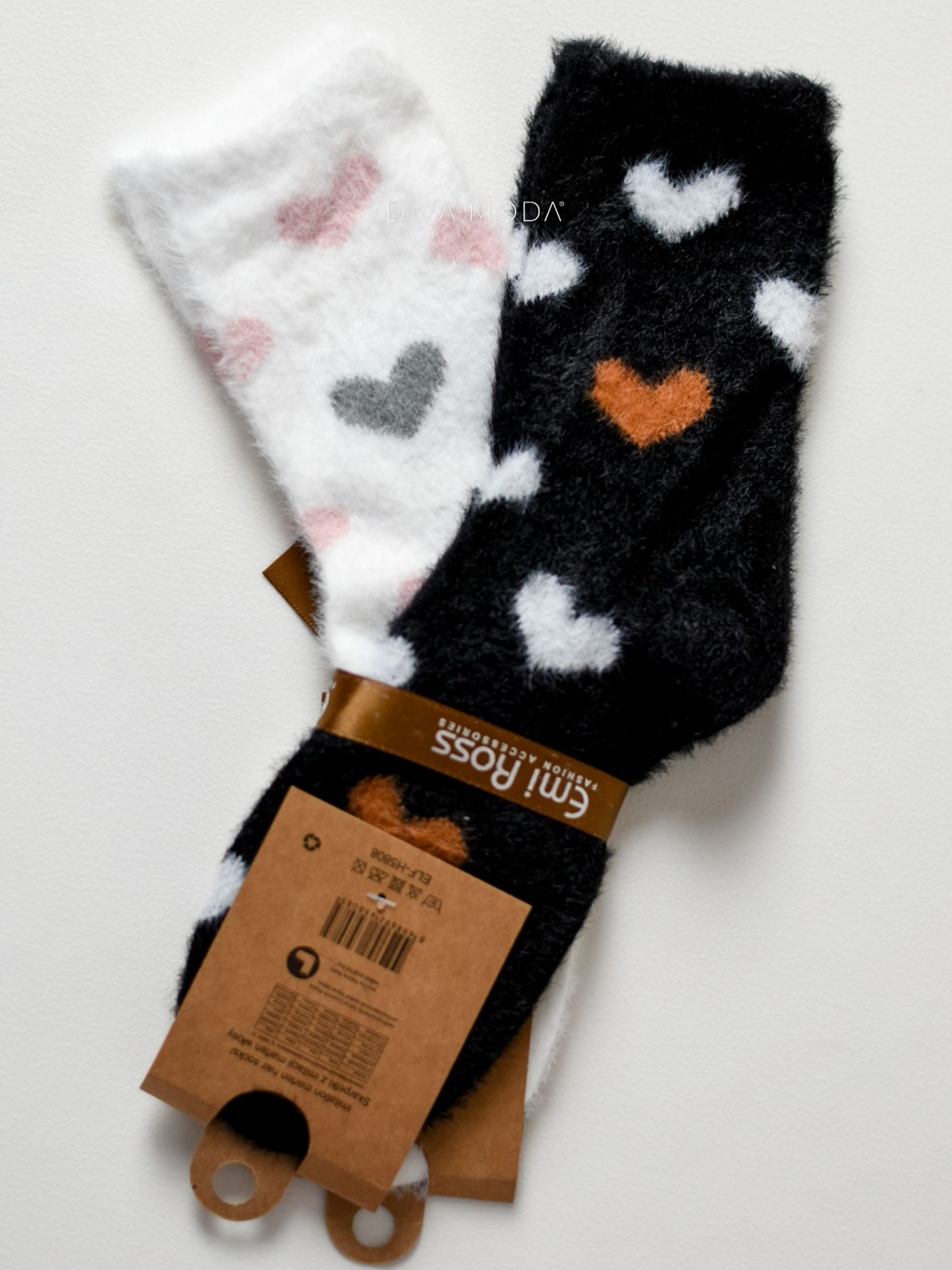 Duo jemně chlupatých srdíčkových ponožek černobílé M 17