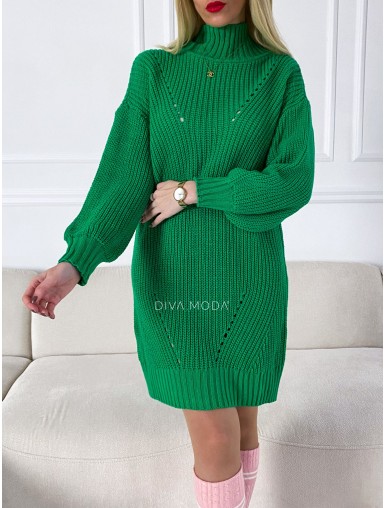 Rolákové šaty s dírkovaným vzorem zelené P 48