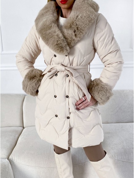Zimní bunda s kožešinovým límcem béžová P 57