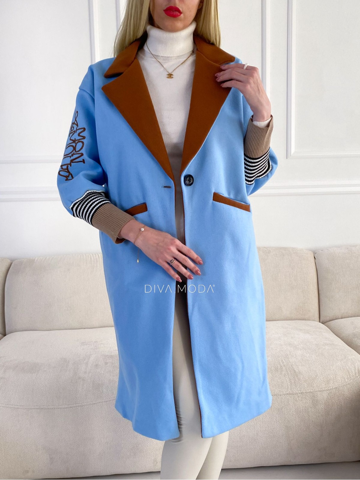 Přechodný kabát Mon amour s patentem modrá S 566