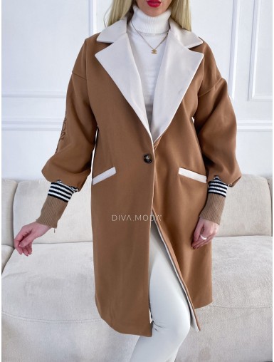 Přechodný kabát Mon amour s patentem hnědá/ecru S 614