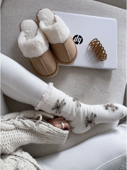 Hrubé protiskluzové fluffy ponožky medvídci bílé M 19