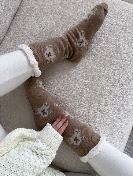 Hrubé protiskluzové fluffy ponožky medvídci hnědé M 19
