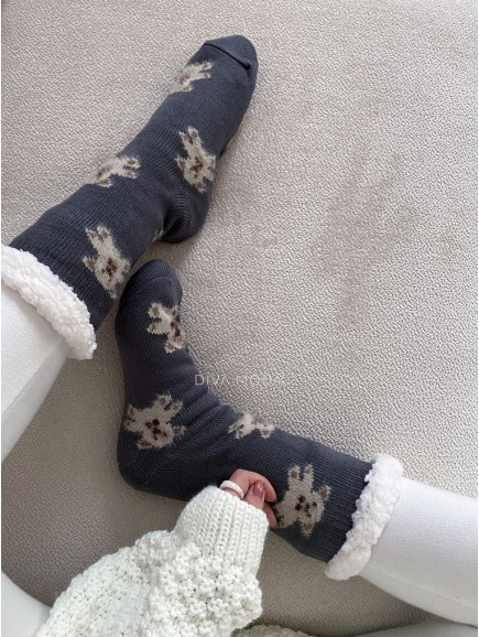 Hrubé protiskluzové fluffy ponožky medvídci šedé M 19