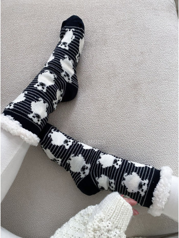 Hrubé protišmykové fluffy ponožky medvedíky s pruhmi M 20