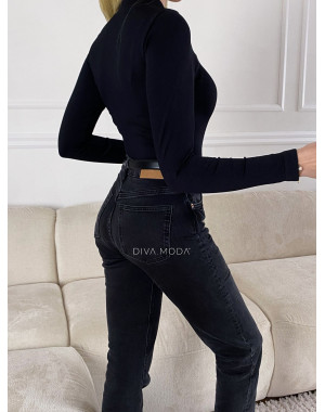 Rebrované body so zipsom čierne S 987