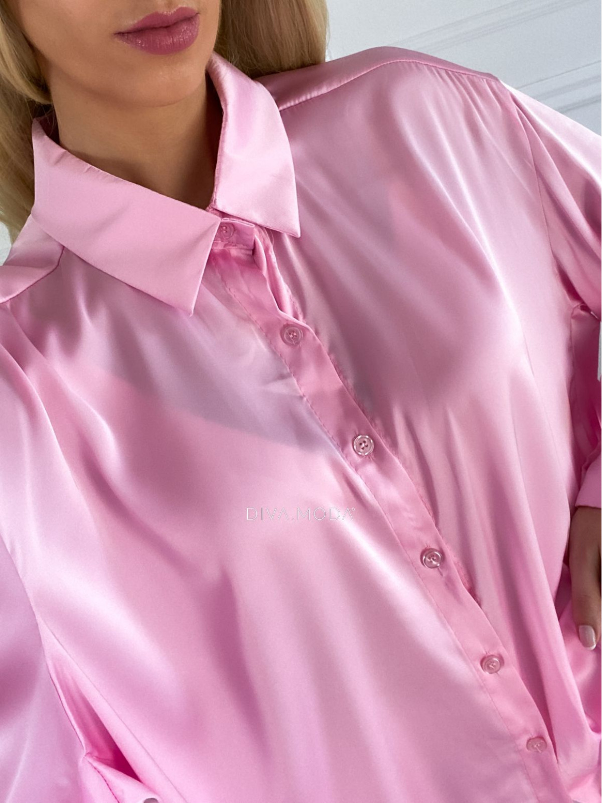 Saténová prodloužená košile růžová M 1