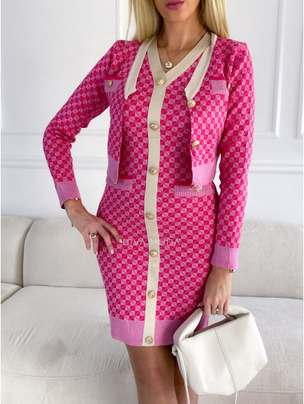 Úpletové Šaty + svetřík růžově béžové M 23