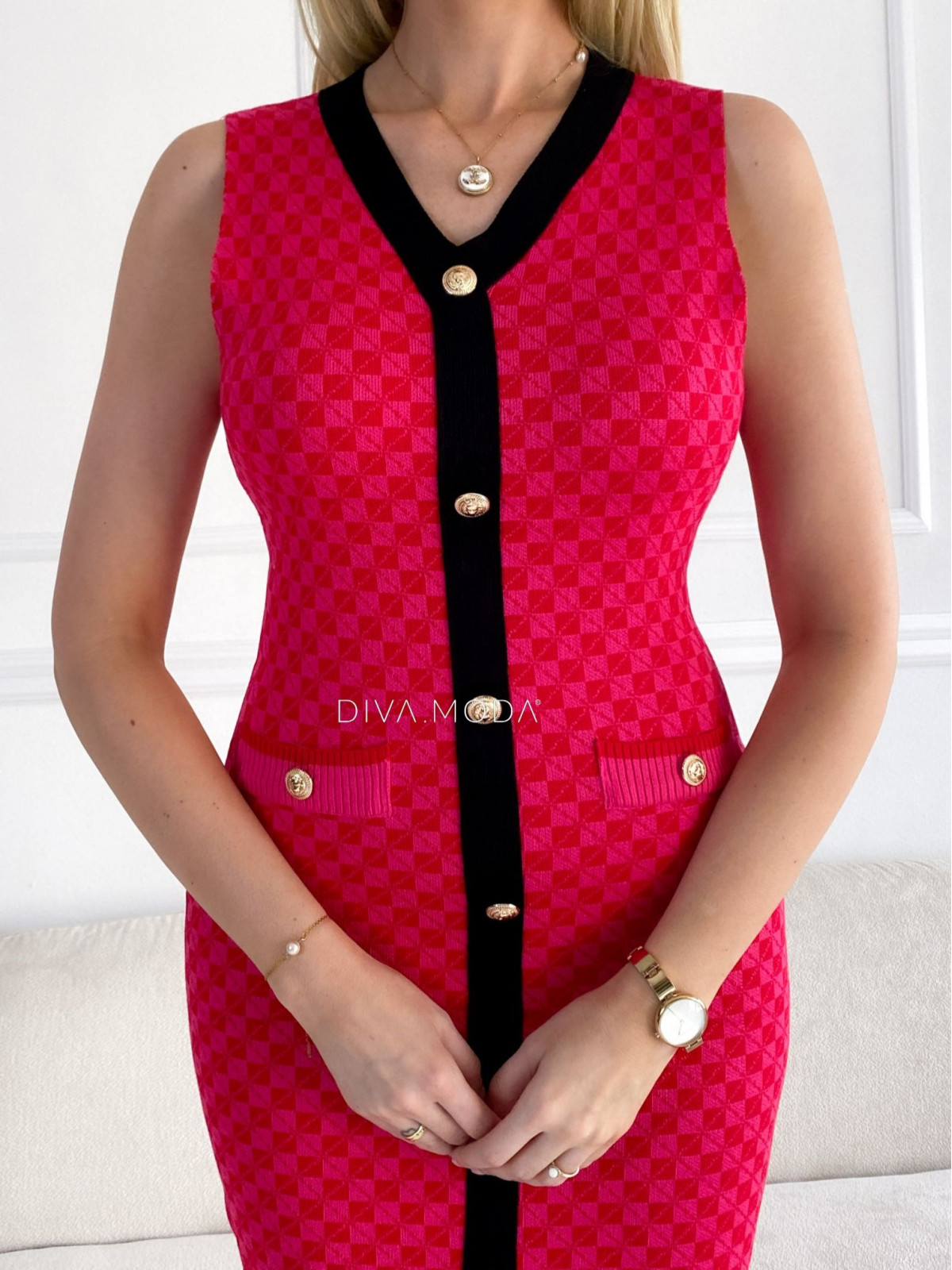 Úpletové Šaty + svetřík růžovo malinové M 23