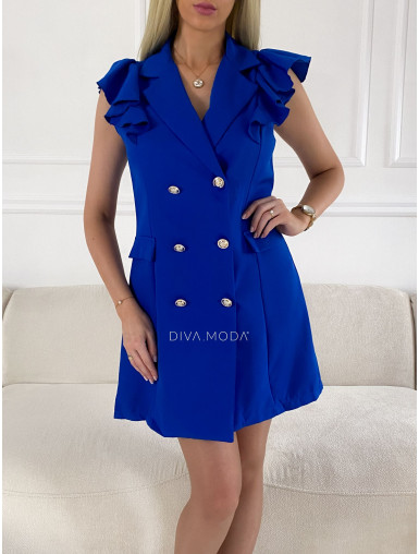 Sakové šaty s volány na ramenou královská modrá M 68