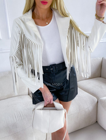 Koženková crop bunda so strapcami béžová M 54