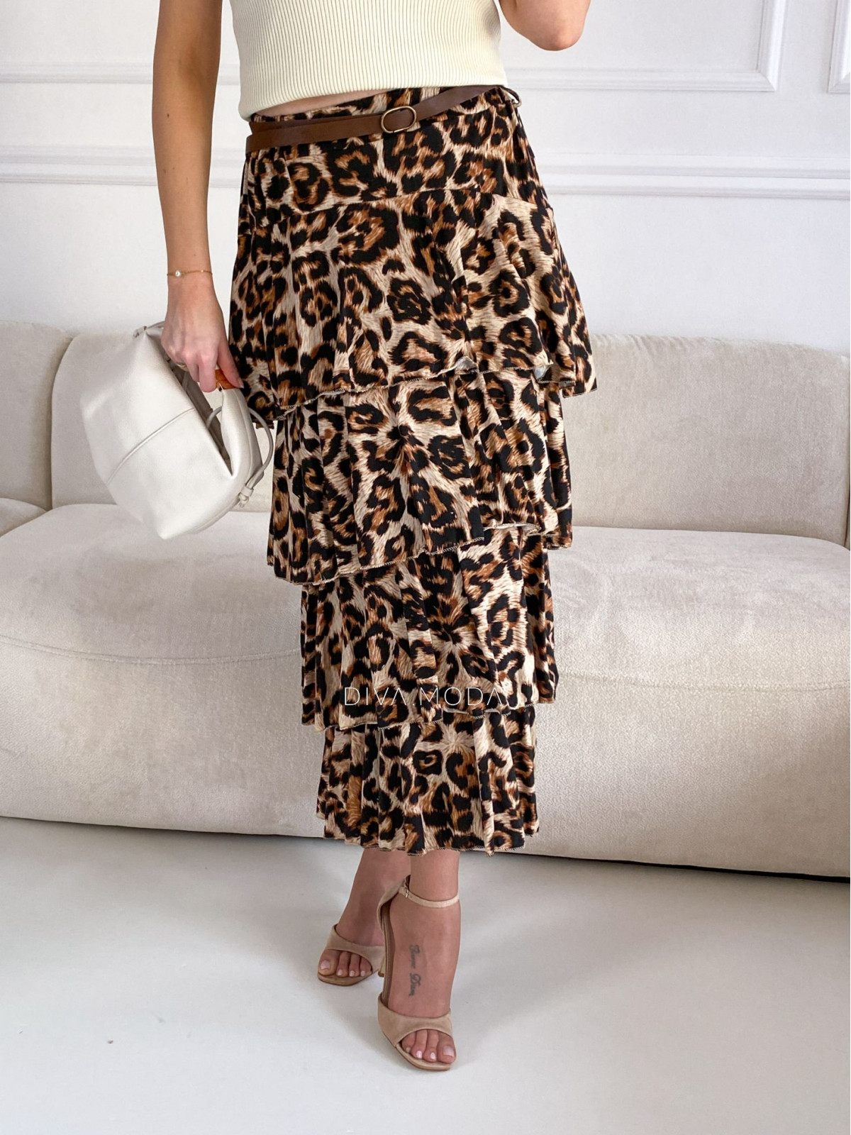 Maxi leopardí sukně s páskem M 57