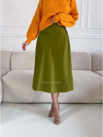 Saténová midi sukňa Ela zelená M 5