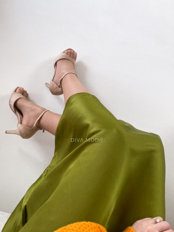 Saténová midi sukňa Ela zelená M 5