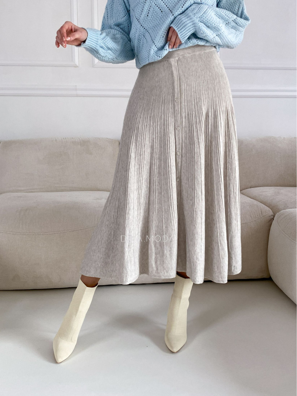 Úpletová A- sukně s knoflíky béžovo-písková M 67