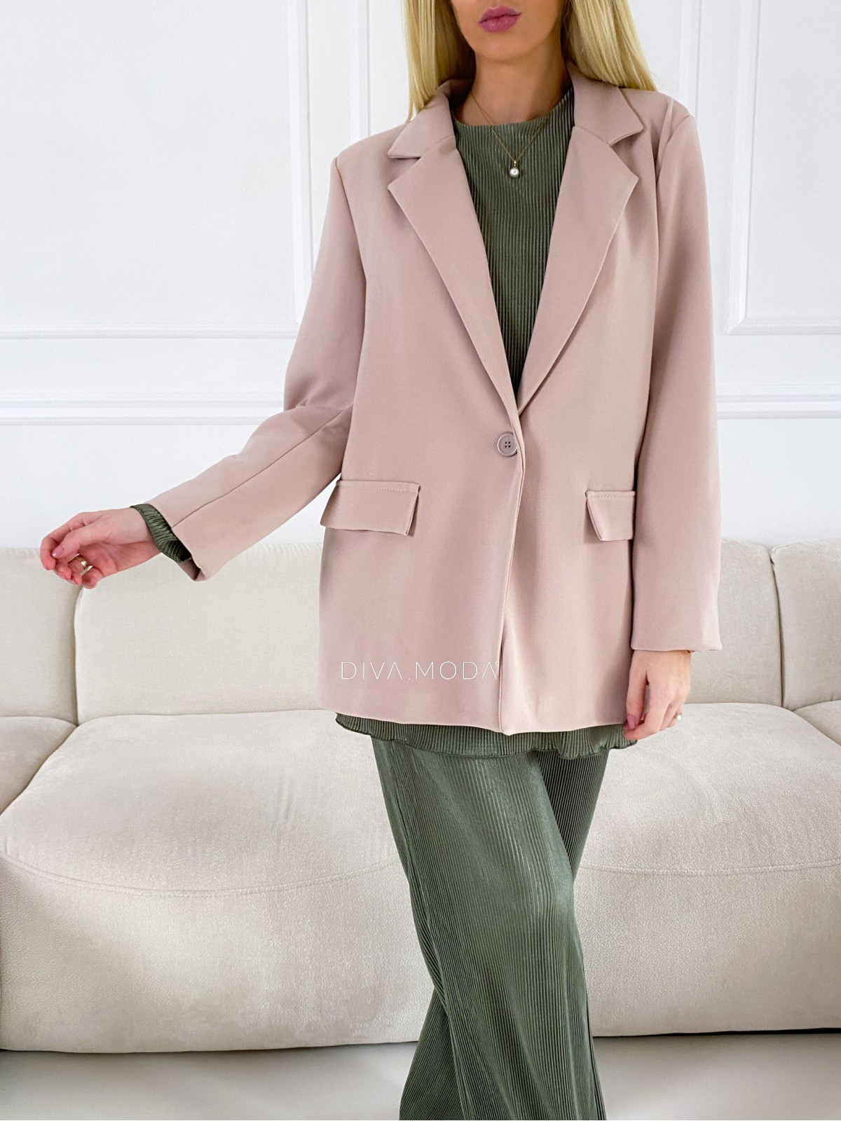 Oversize sakový kabátek zastřená pudrově růžová M 102