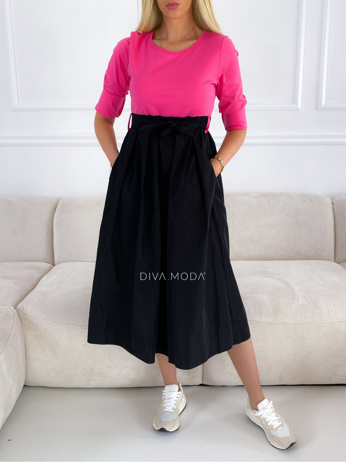Šusťákové maxi šaty Deri růžové M 97