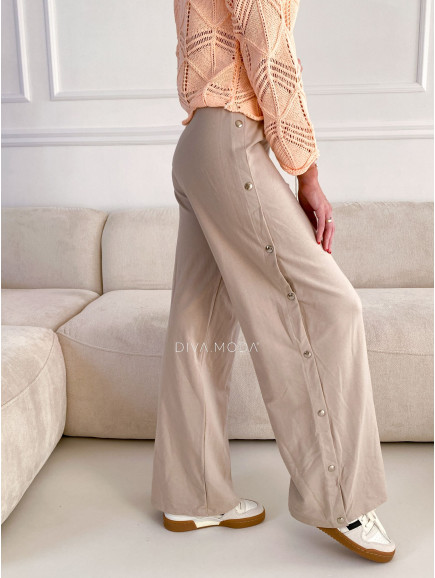 bavlněné široké kalhoty na druky béžové M 111