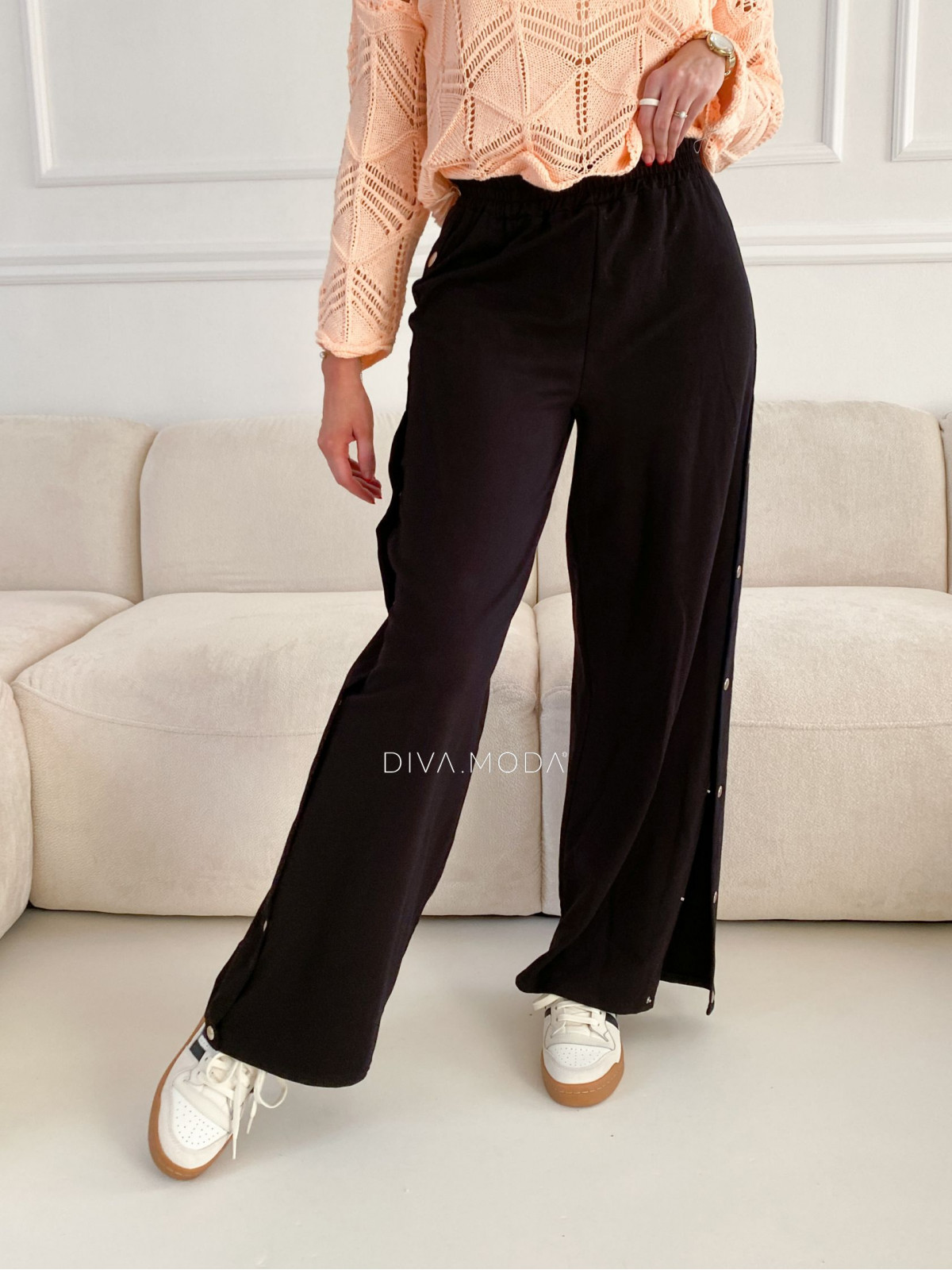 bavlněné široké kalhoty na druky černé M 111