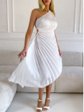 Plisované elegantné šaty s výrezom biele M 6 Plisované elegantné šaty s výrezom biele M 6