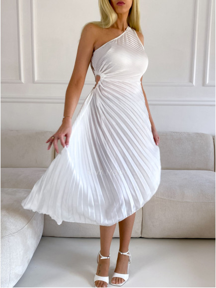 Plisované elegantní šaty s výřezem bílé M 6