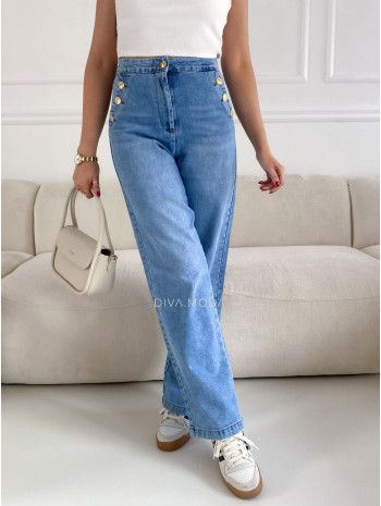 Straight jeans so zlatými gombíkmi svetlo modré M 154