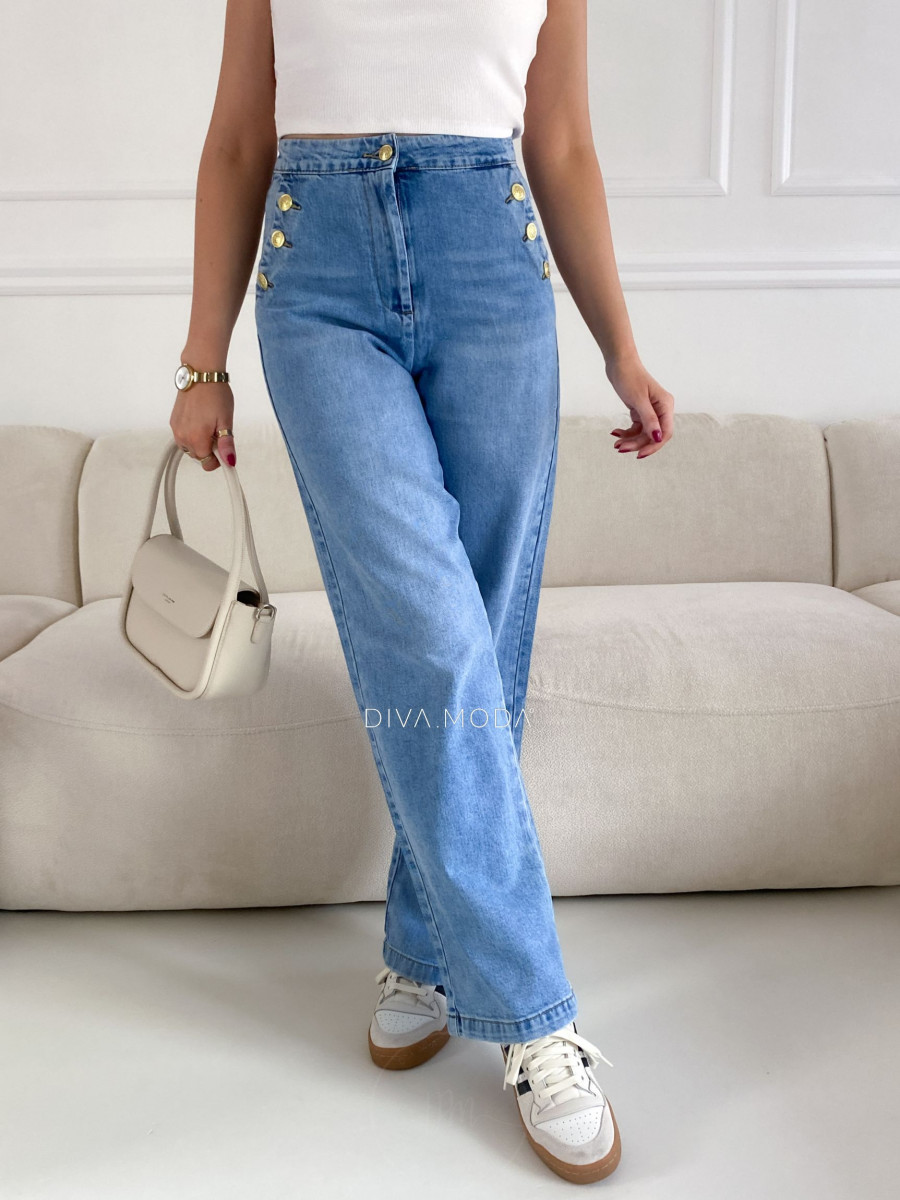 Straight jeans so zlatými gombíkmi svetlo modré M 154