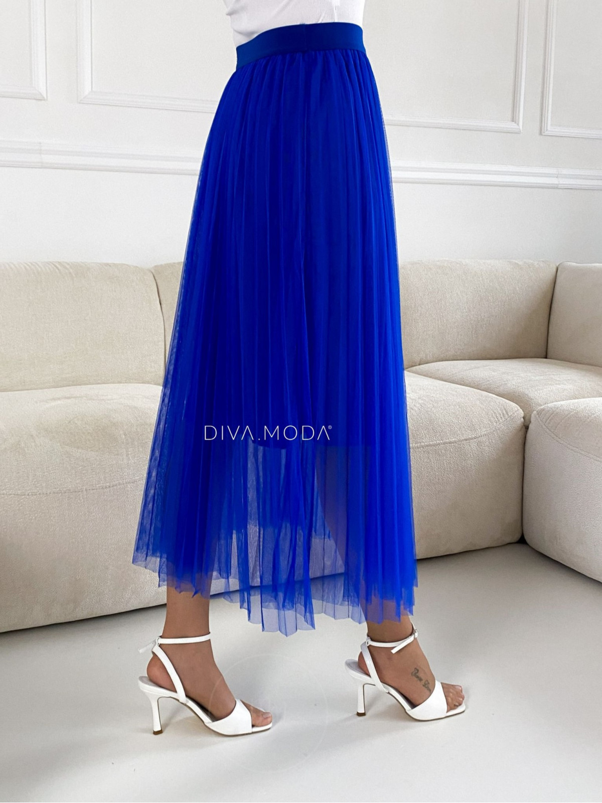 Midi tylová sukně královská modrá M 65
